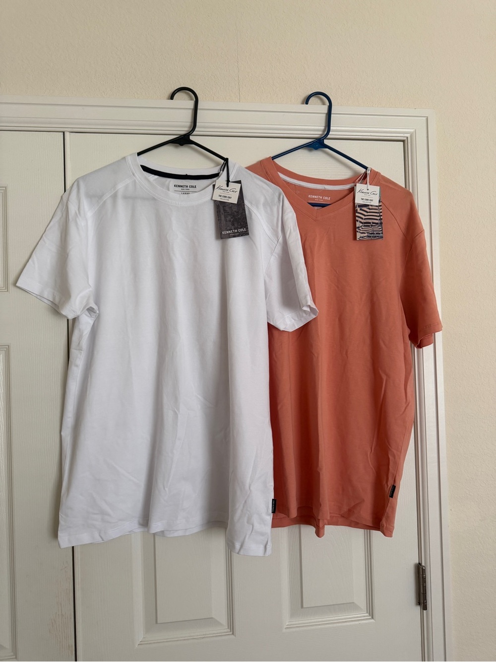 Kenneth Cole Short-Sleeve Crew & V-Neck Tees in White and Rust